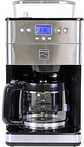 Koolatron Kenmore Elite - Cafetera para moler y preparar Molino integrado, cafetera automática por goteo, cafetera programable de 12 tazas, molino
