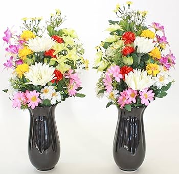 Amazon｜山久 造花 仏花 紅花とオダマキの花束 一対 約43cm CT