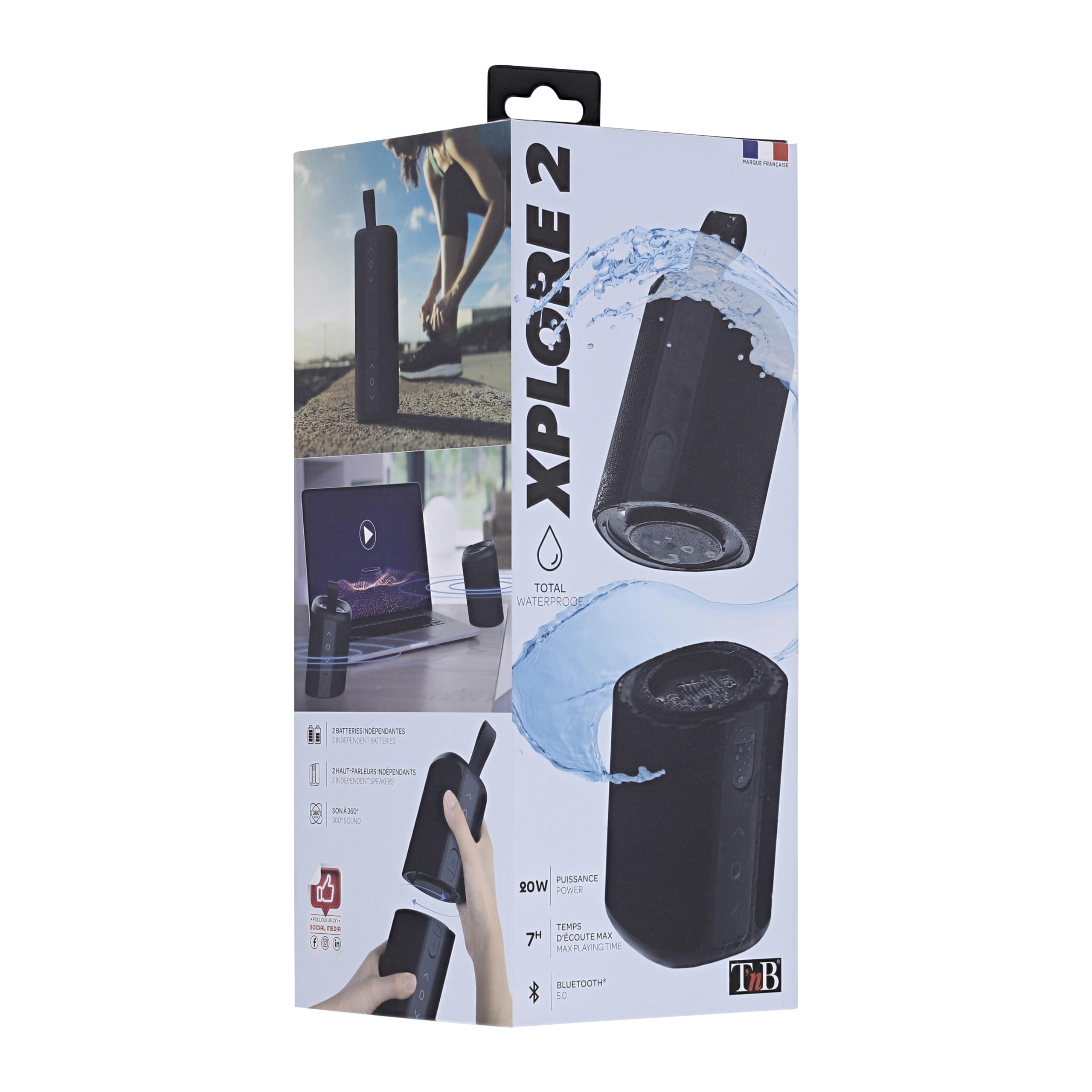 T'nB XPLORE - Enceinte Waterproof Bluetooth TWS séparable en 2, 20W stéréo - Noir HPXPL2BKV2