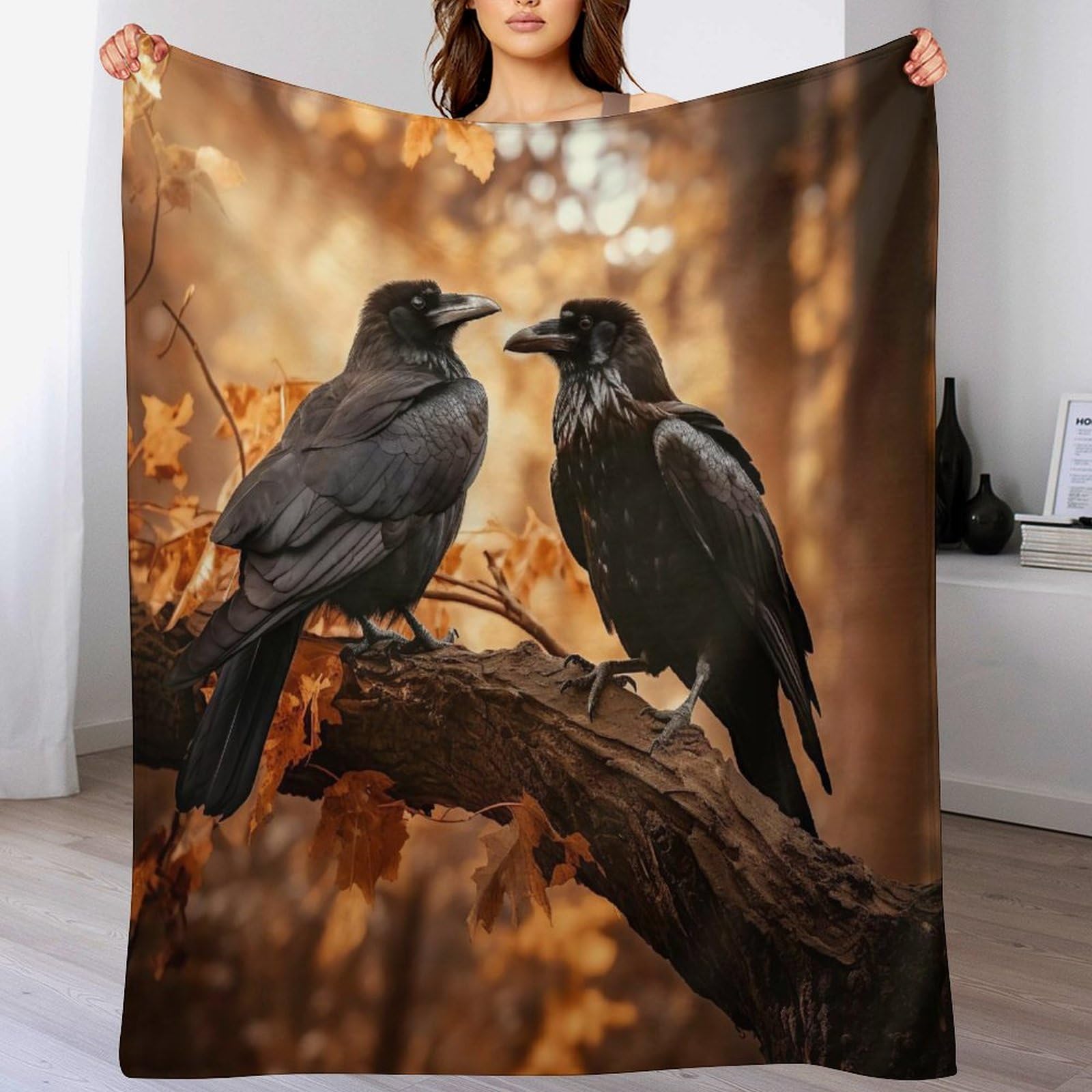 Couverture polaire corbeau haut de gamme plaid en peluche moelleuse pour lit