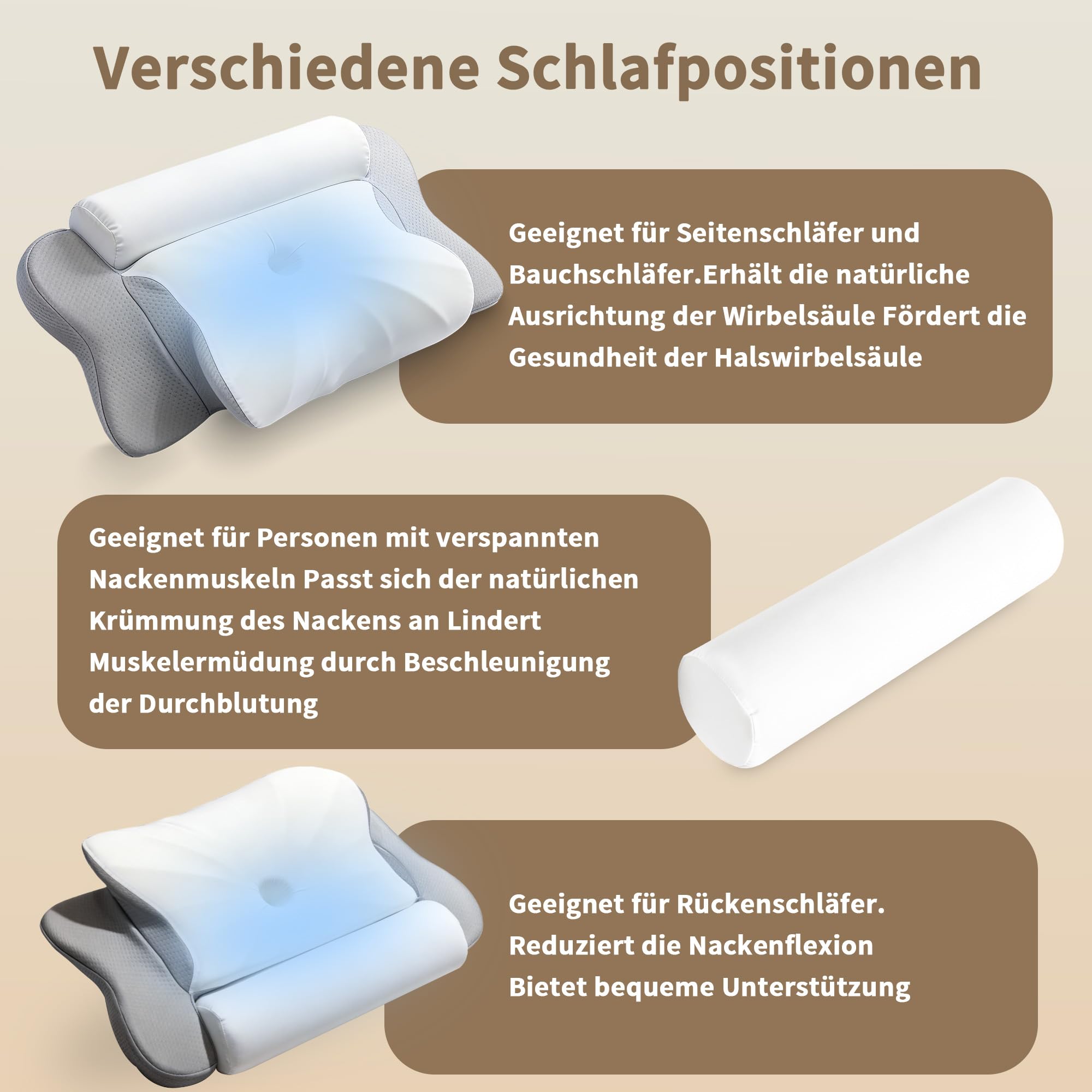 LAMB Orthopädisches Memory Foam Kissen,Ergonomisches Seitenschläferkissen | Nackenkissen, Nackenstützkissen, Kissen für Seiten, Rücken und Bauchschläfer, Kopfkissen Bei Nackenschmerzen, Grau