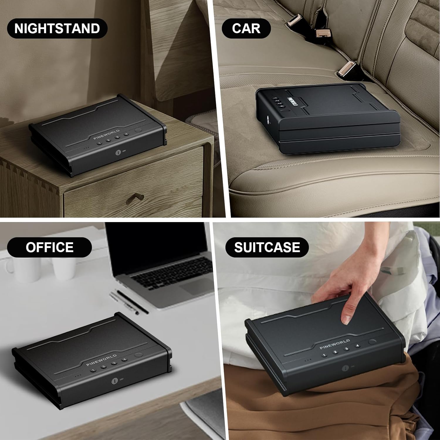 Gun Safe For Handgun, Gun Case, Biometric Gun Safe For Car, Pistol Safes With Fingerprint|Passcode|Key Unlock, Full Voice Prompt Gun Lock Box with Cable, Charging Port