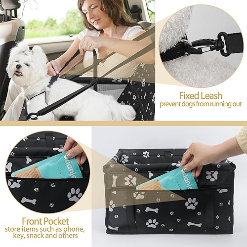Miniatura 5 de PetsHome Asiento de automóvil para perro, asiento elevador plegable para perro con alfombrilla gruesa extraíble, impermeable, transpirable, bolsa de