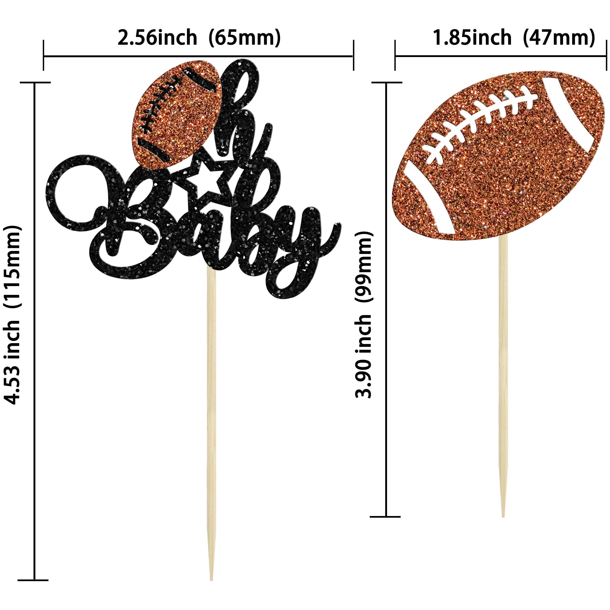 Gyufise 24Pcs Rugby Ball Oh Baby Cupcake Toppers Glitter American Football Cupcake Picks Baby Shower Oh Baby Cake Decorations for Gender Reveal Rugby Sports Theme Kids Birthday Party Supplies
