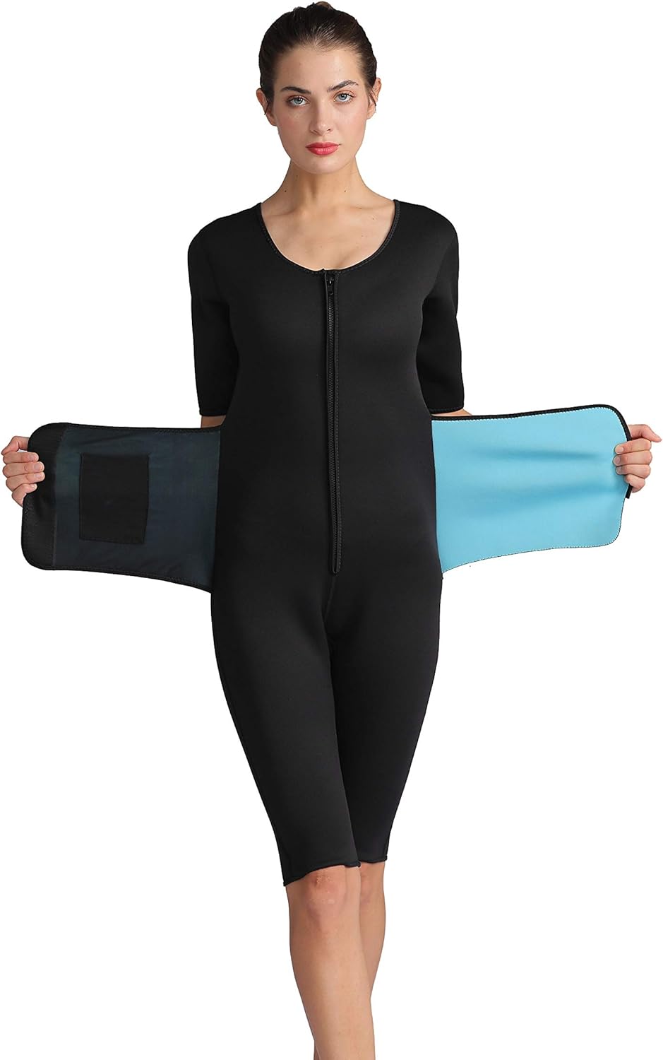 Bakerdani Full Body Sauna Suit Waist Trainer Corset Trimmer Bodysuit with Belt for Workout Fitness Women