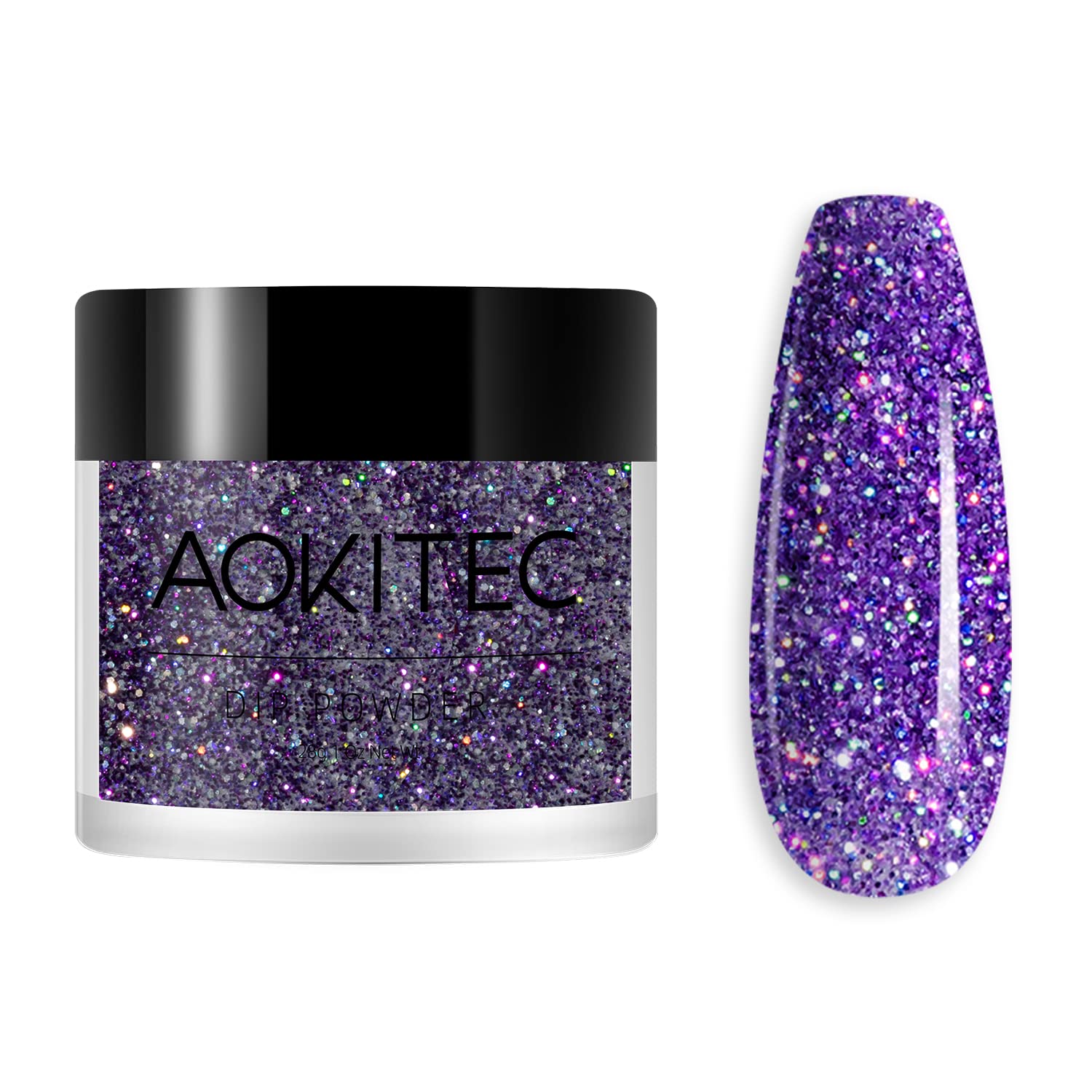 Aokitec28g Dip Powder Glitter Purple Fashion Color Nail Dipping Powder French Powder Pro Collection System Nail Art Starter Manicure Salon DIY at Home Odor-Free&Long-Lasting No Needed Nail Lamp