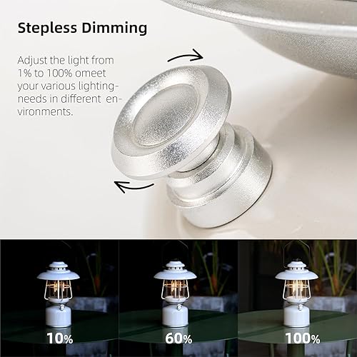 Miniatura 3 de Linterna LED retro clásica de metal para campamento, batería recargable de 6500 mAh que dura de 17 a 500 horas, lámpara colgante grande regulable,