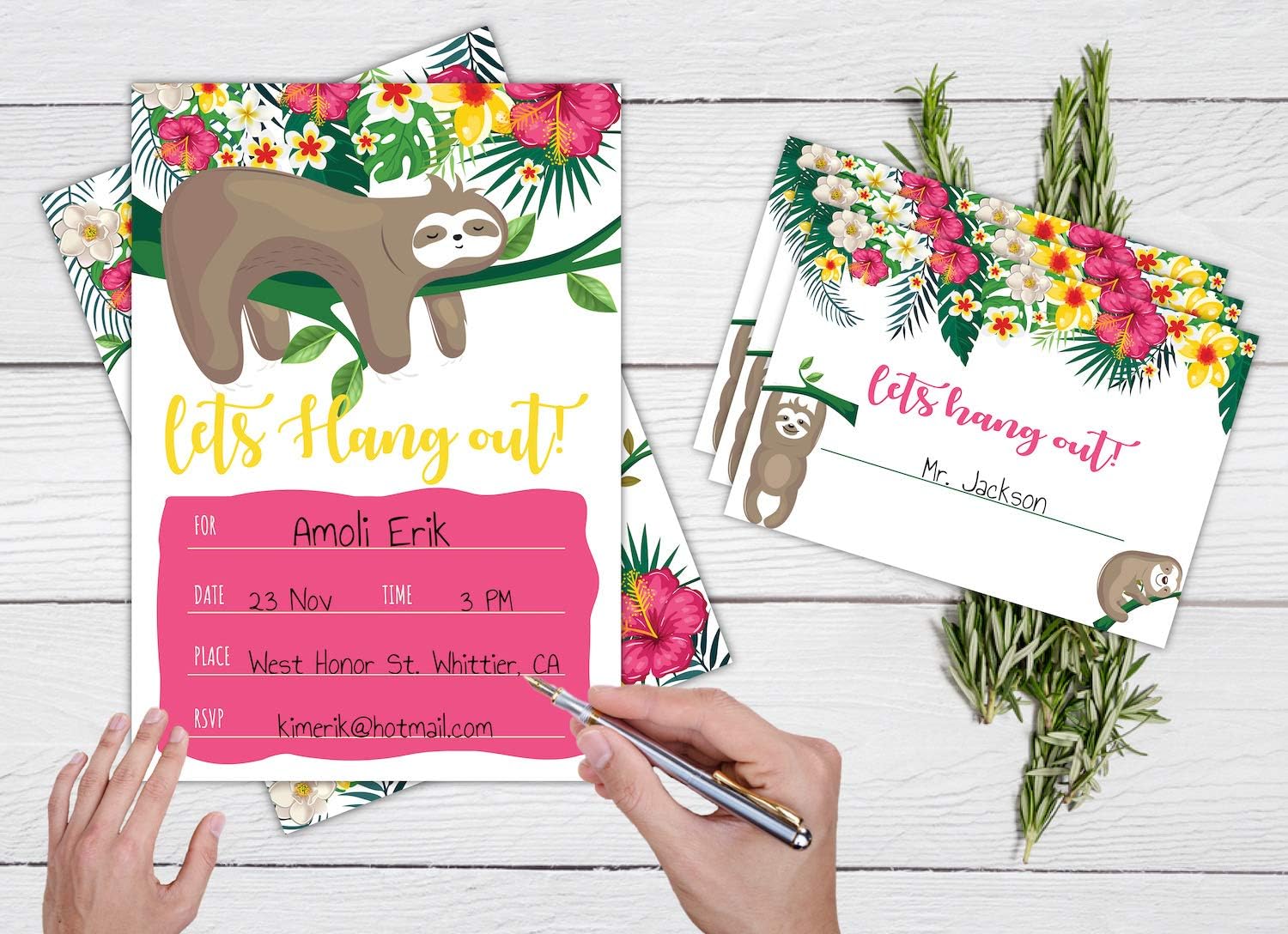 Avamie 20 Pack Let's Hangou Sloth Invitations with Envelopes and Stickers, Invitation Cards for Birthday, Kids, Game Day, and Various Kids Events