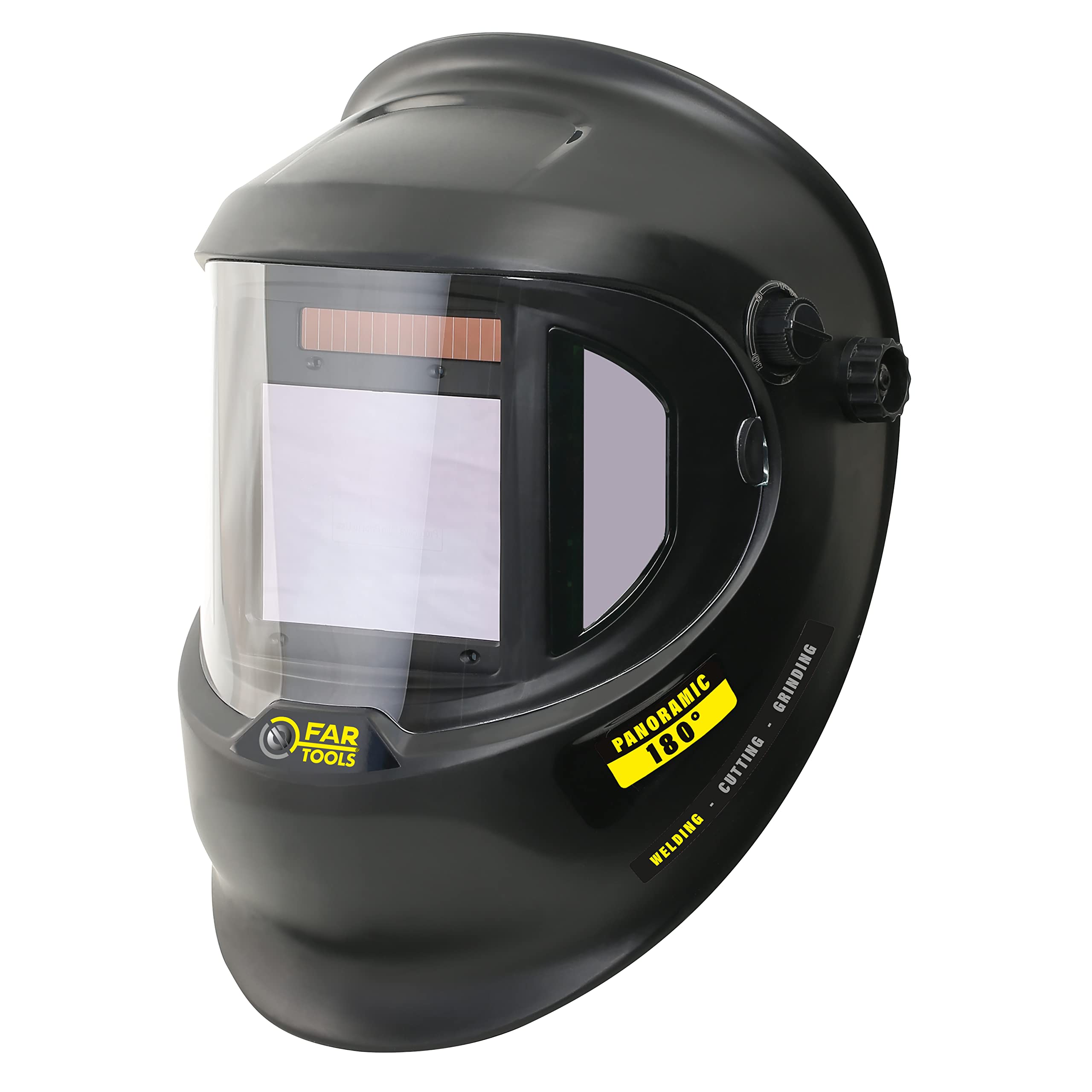 Fartools Schweißhelm mit 180° Panoramablick, bequem, mit 4-Punkt-Kopfbügel und gepolstertem Hinterkopf, DIN13 60x110mm + 1 Ersatzvisier, Verdunkelung in weniger als 0,03 ms
