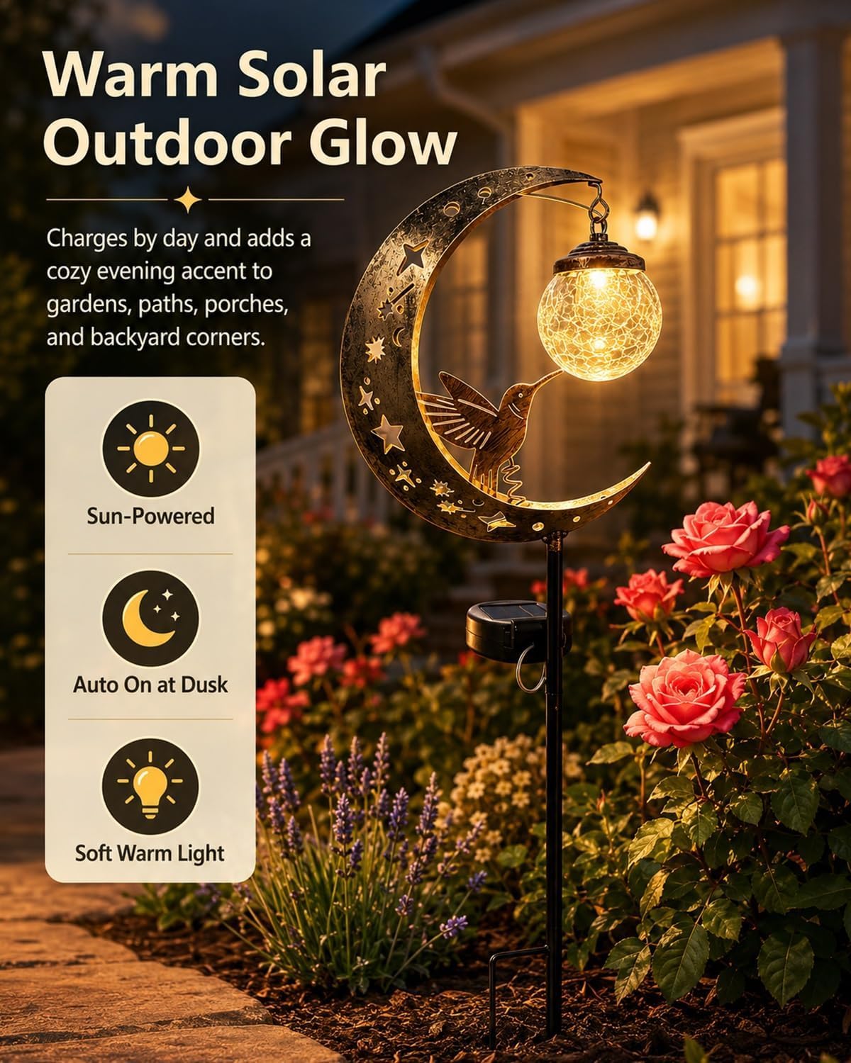 Lampada Solare Per Esterni,Presenta Un Design Che Combina Una Luna In Metallo Una Sfera In Vetro; Dotato Grado Protezione Ip65 Contro L'Acqua, Adatto L'Illuminazione Decorativa Esterno (1pcs)
