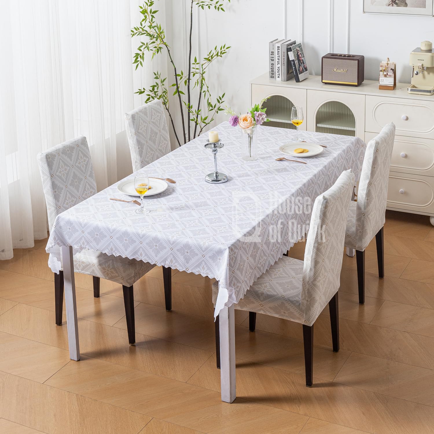 House of Quirk Dining Table Cover Waterproof for Kitchen Dining, Polyester Table Cloth Dust and Oil Repellent, Kitchen Décor (140x180cm, Desert Ikat, 1 Table Cover)