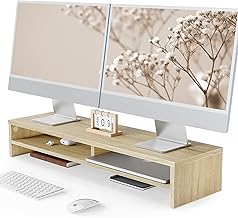Fenge Monitor Stand, Tabletop, Computer Stand, Desk Shelf, Monitor Stand, 2 Tiers, Wooden, 31.5 inches (80 cm), Monitor Stand, PC Stand, Desk Rack, Storage Around Desk, Tabletop, Display Stand