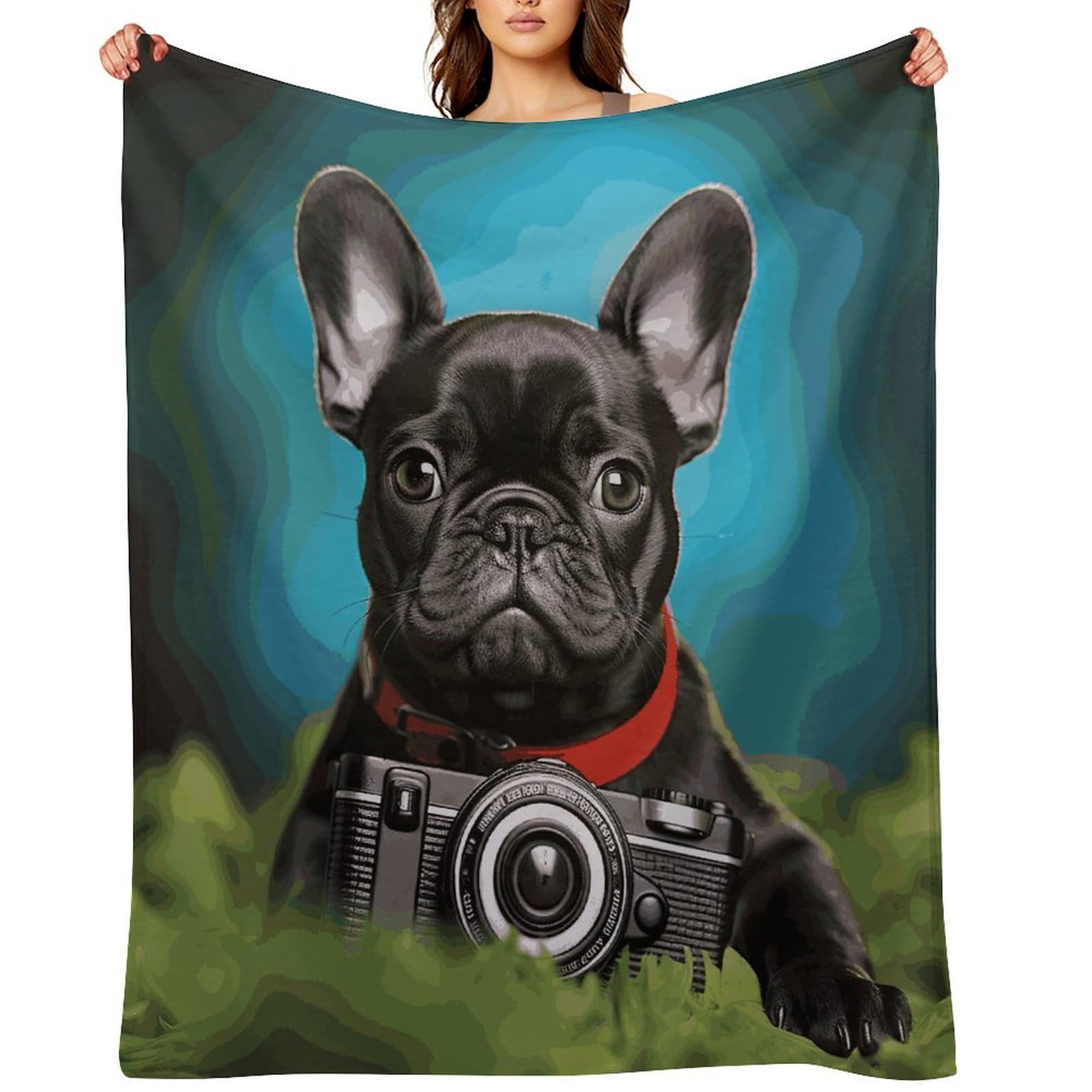 Fekiloot Style French Bulldog Puppy With Camera Throw Blankets Camping Blanket30"X40"