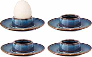 Bluweet Eierbecher 6er Set - Keramik Eierhalter Mit Löffeln In Grau Fürs Frühstück