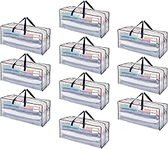 VENO Pack of 10 Large Clothes Storage Bags, Foldable Moving Bags with Backpack Straps and Strong Handles, Alternatives to Moving Boxes (Transparent, Pack of 10)