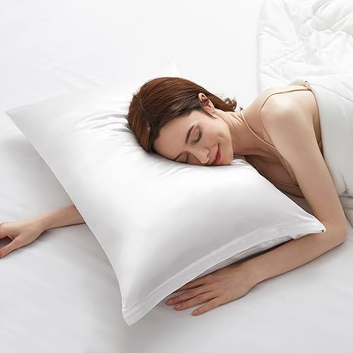 Miniatura 6 de HommxJF Fundas de almohada de satén con cremallera (20 x 26), juego de 2 fundas de almohada de tamaño estándar, funda de almohada de seda blanca