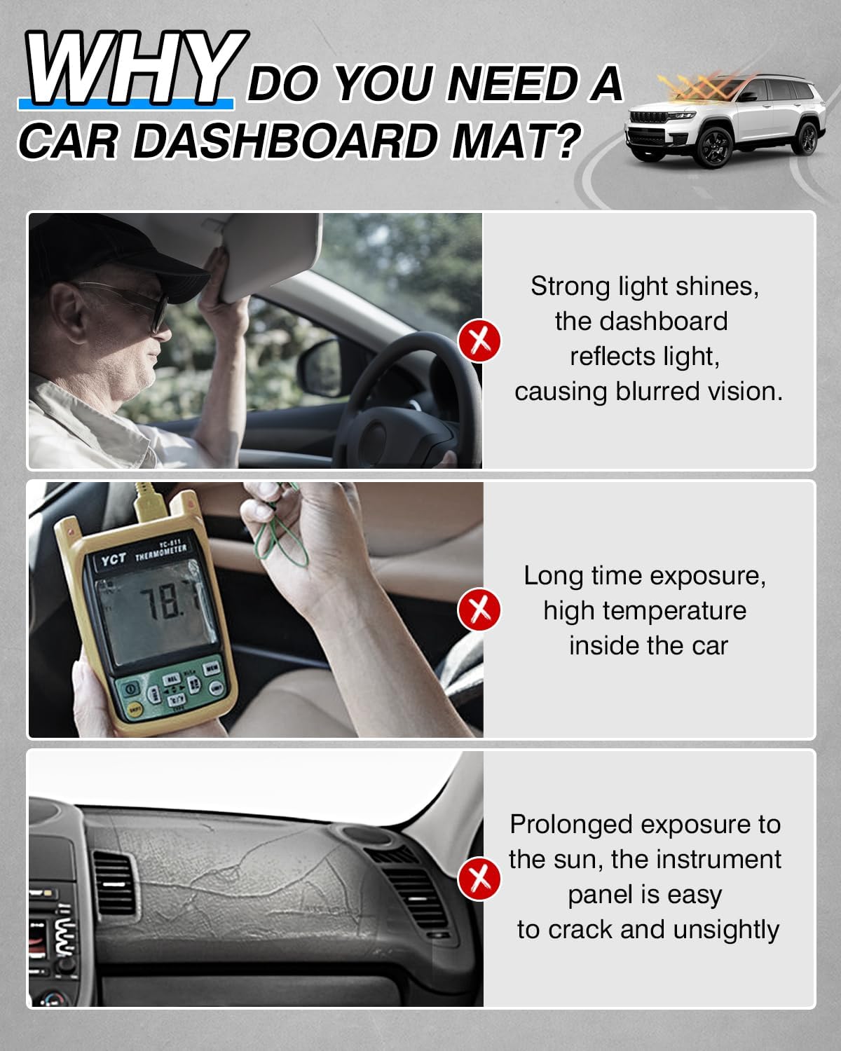 CARTIST Dashboard Cover for Jeep Grand Cherokee L 2021-2025 Accessories Dash Cover Mat Non-Slip(Not Fit Jeep Grand Cherokee)