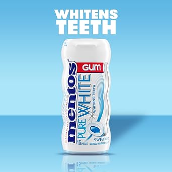 Mentos Pure White Sugar-Free Chewing Gum with Xylitol, Sweet Mint, 15 Piece Bottle (Bulk Pack of 10)