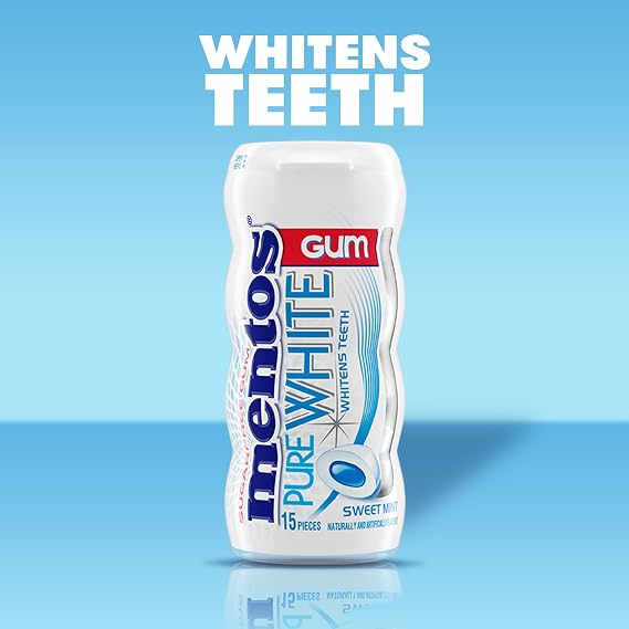 Mentos Pure White Sugar-Free Chewing Gum with Xylitol, Sweet Mint, 15 Piece Bottle (Bulk Pack of 10)