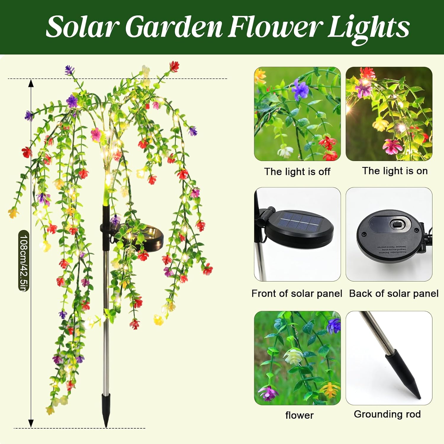 Solar Garden Lights Outdoor Waterproof, 4 Pack Solar Flower Lights Outdoor with Multicolor Eucalyptus Flowers & 2 Lighting Modes, Decorative Solar Lights Outdoor for Yard Patio Lawn Decor, Gifts image 2
