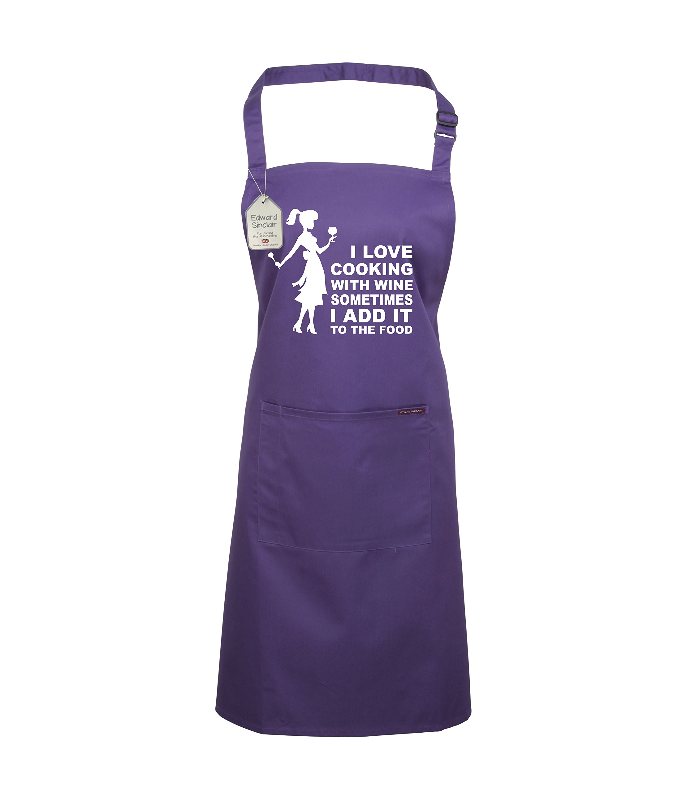 Edward Sinclair Women's Purple Apron | With Image | I Love Cooking With Wine | Sometimes I Add It To The Food