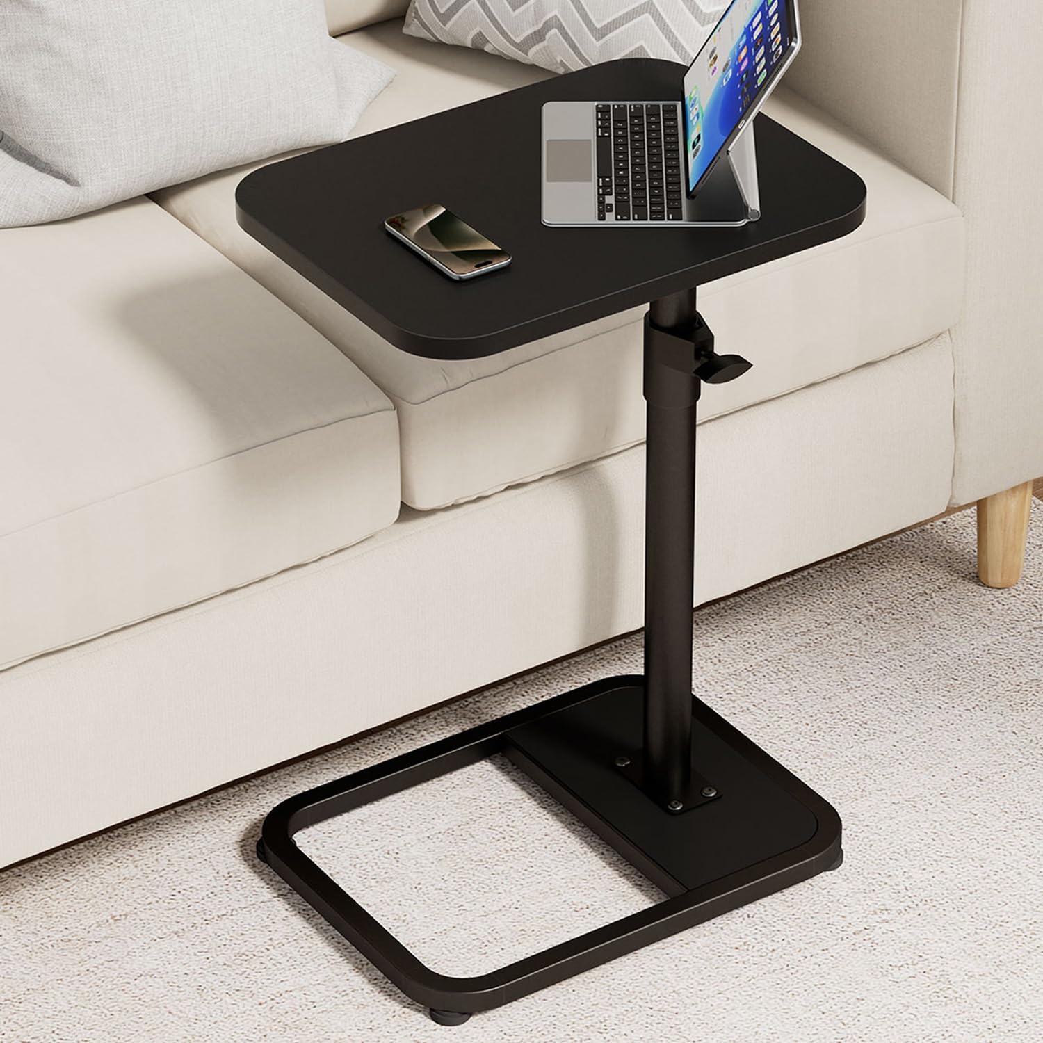 GOYLSER C Shaped Tv Trays Living Room End Table End Stand, Black Minimalist Wooden c Table for Sofa, Height Adjustable Tv Tray Tables Swivel Side