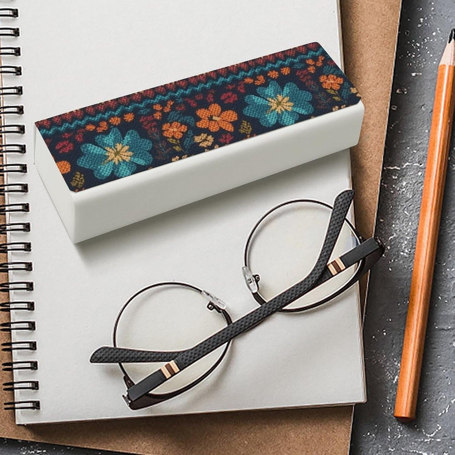 Hard Shell Eyeglasses Cases for Women, Portable Protector Sunglasses Box for Men, Lightweight Glasses Case for Travel, Colorful Knitted Pattern Eyeglass Boxs with Cleaning Cloth image 4