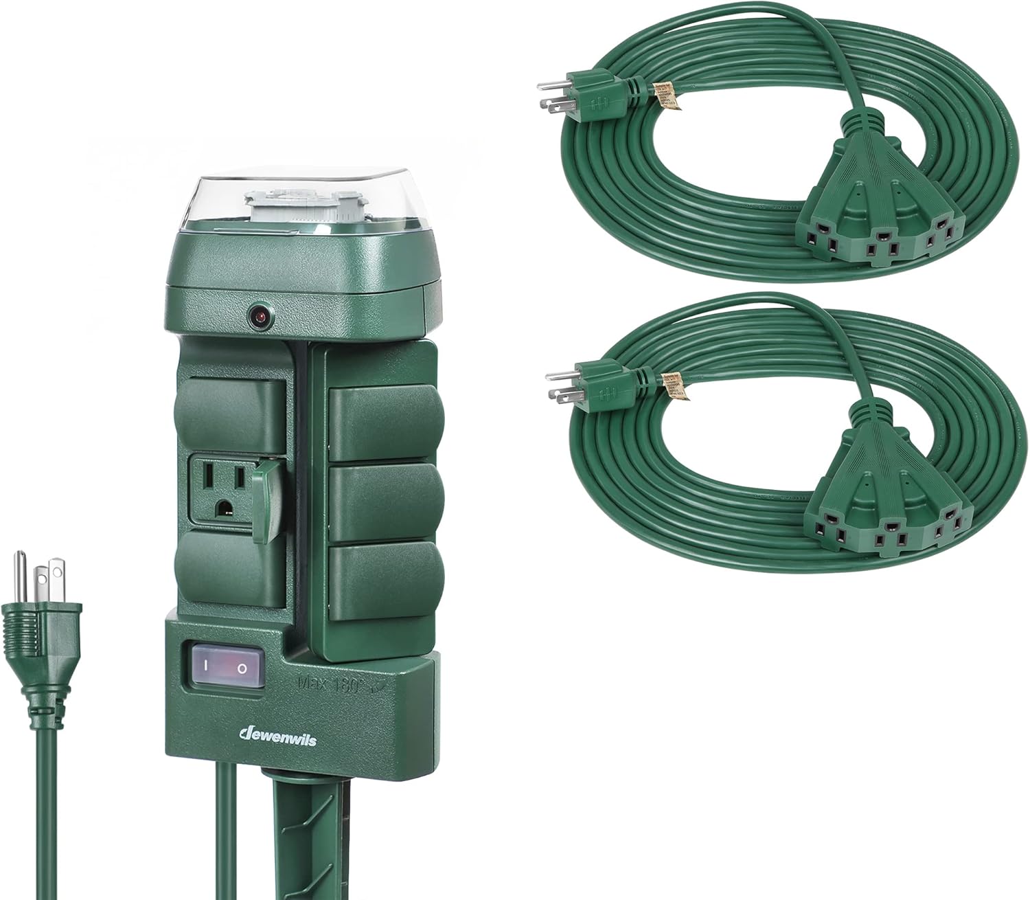 DEWENWILS Outdoor Mechanical Power Stake Timer, 15 FT Outdoor Extension Cord for Halloween Decorations,