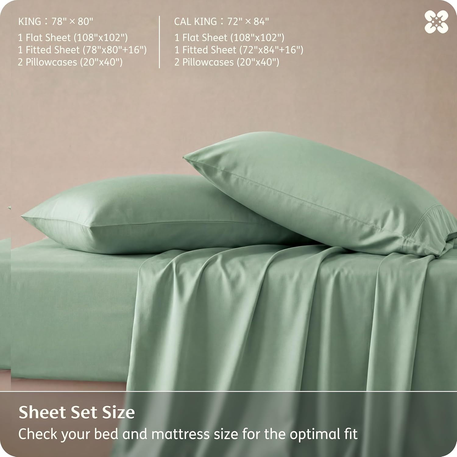 Bedsure King Size Sheets Set, Cooling Sheets for Hot Sleepers, Rayon Derived from Bamboo, PureWoven, Breathable & Soft, Deep Pocket Up to 16 Inches, Hotel Luxury Silky Bedding, Sage Green