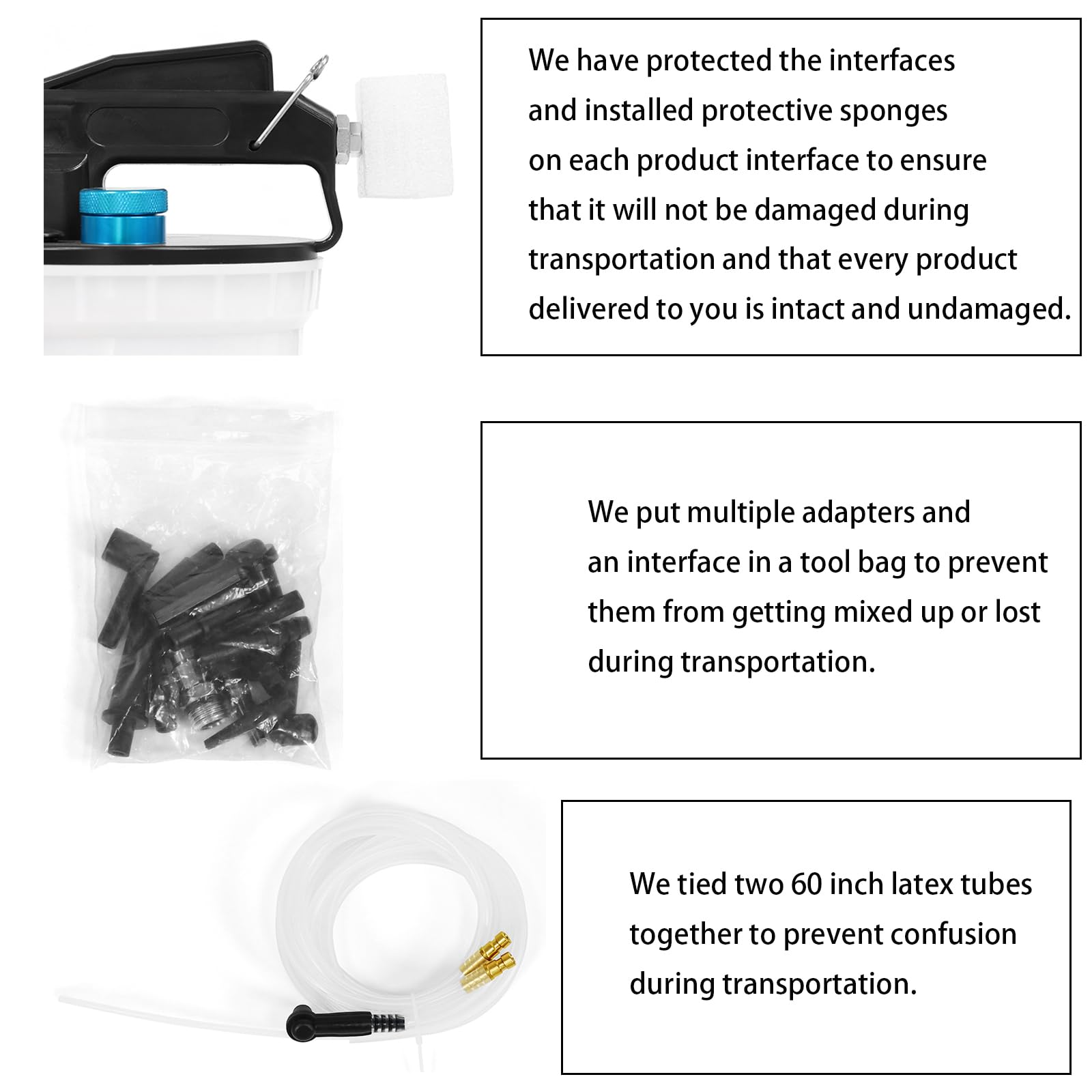 Kit de purga de frenos al vacío de 2 L con extractor de líquido de frenos y botella de repuesto de 1 L con adaptadores