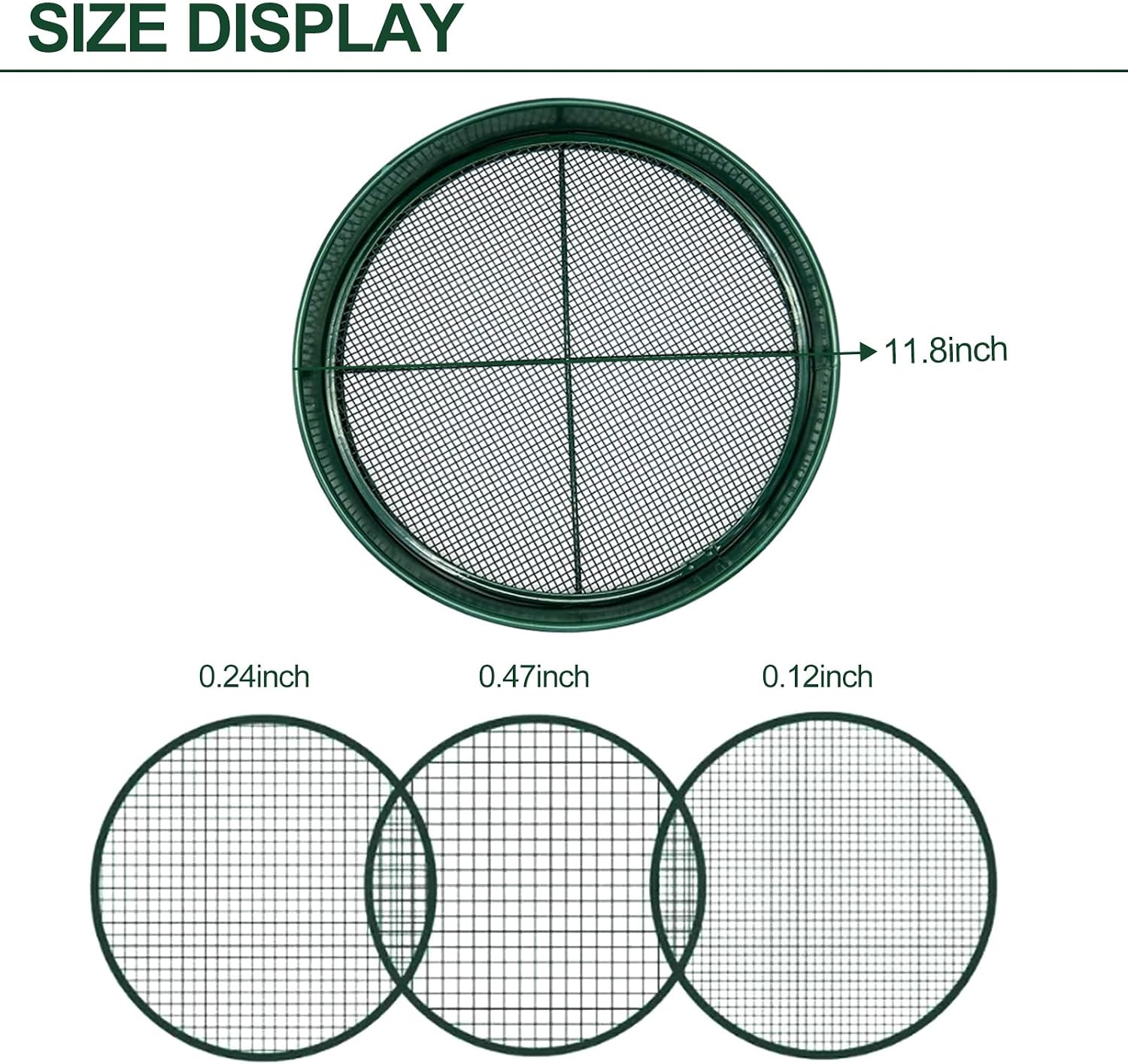 11.8 Inch Garden Soil Sifter Set Dirt Sifter with Interchangeable Screens,Multi-Functional Rock Sifter for Gardening Compost Bonsai and Sand Separation (Green)