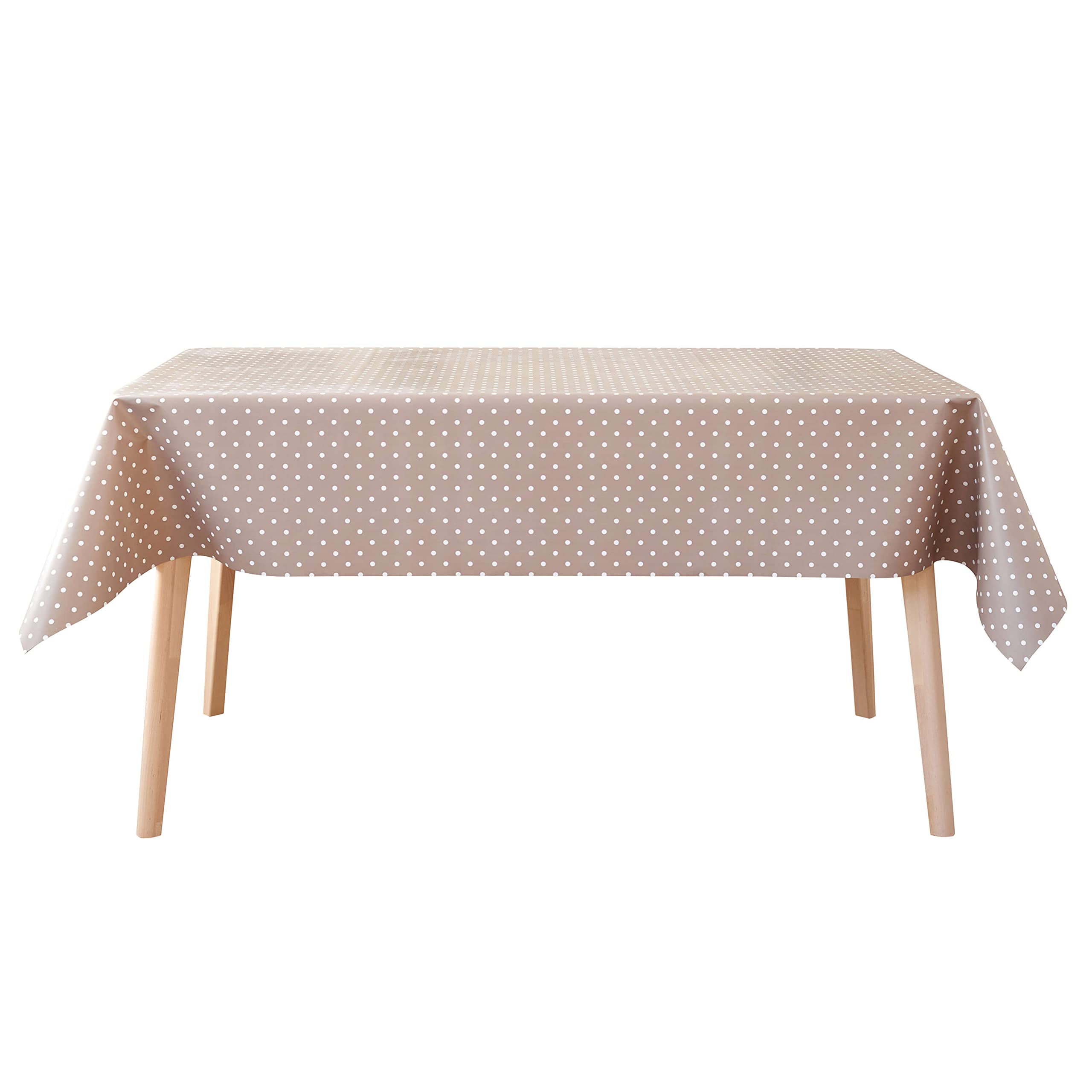 Jolee Tablecloths Jolee Fabrics Dotty Taupe Polka Dot Wipe Clean Oilcloth Tablecloth - Table Protector For Any Table Size Or Shape - Hygienic, Waterproof, Durable (132Cm X 160Cm)