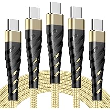 5 Pack USB C to USB C 6.6FT Cable, 60W Aluminium Alloy Nylon Braided Type C to Type C Charger Cord Fast Charging for Phone 15 Pro Max Plus Mac Book Pro/Pad Air, Samsungg S23/22, Piixel, SSwitch, Gold