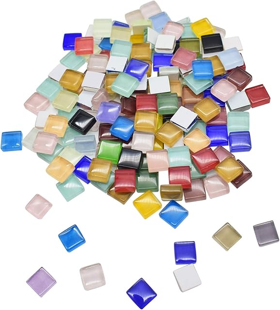 ZKSM 500Pcs Mosaic Tiles Mixed Color Mosaic Glass Pieces Chips Square Stained Glass Stone for DIY Art Craft Projects, Handmade Decoration, 0.39x0.39 inch