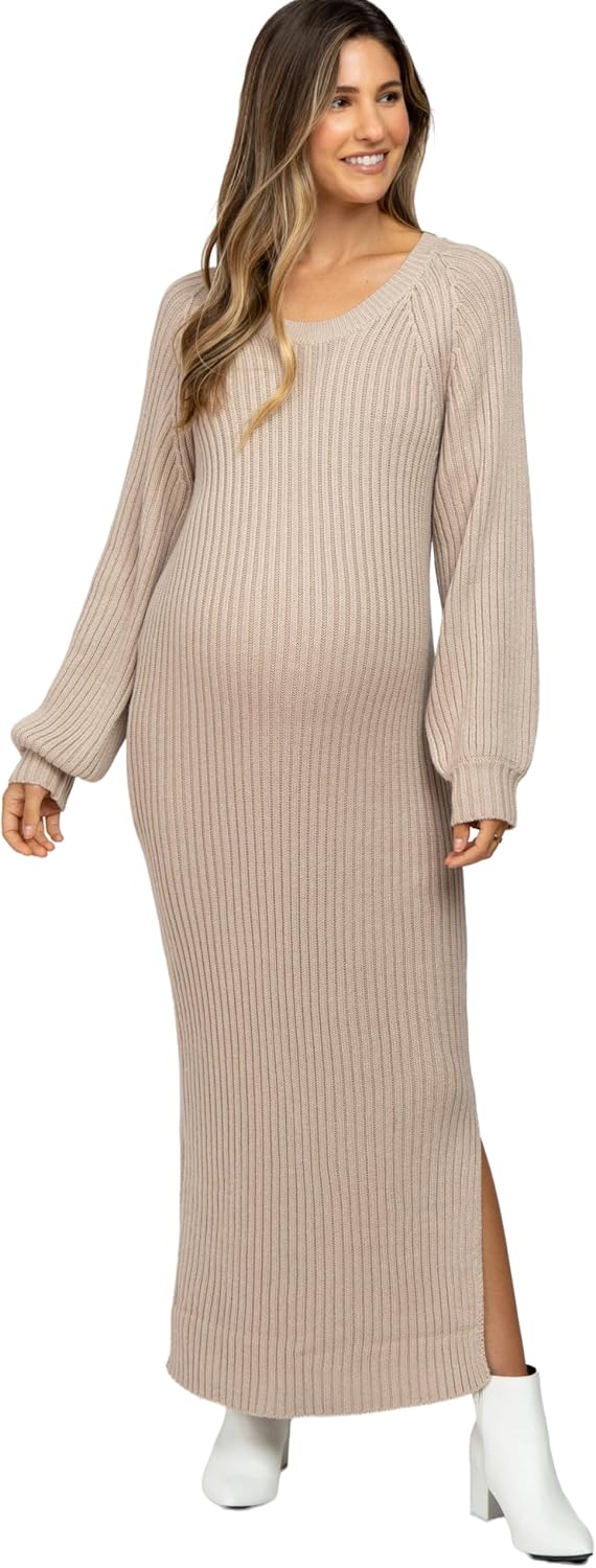 PinkBlush Side Slit Maternity Maxi Sweater Dress