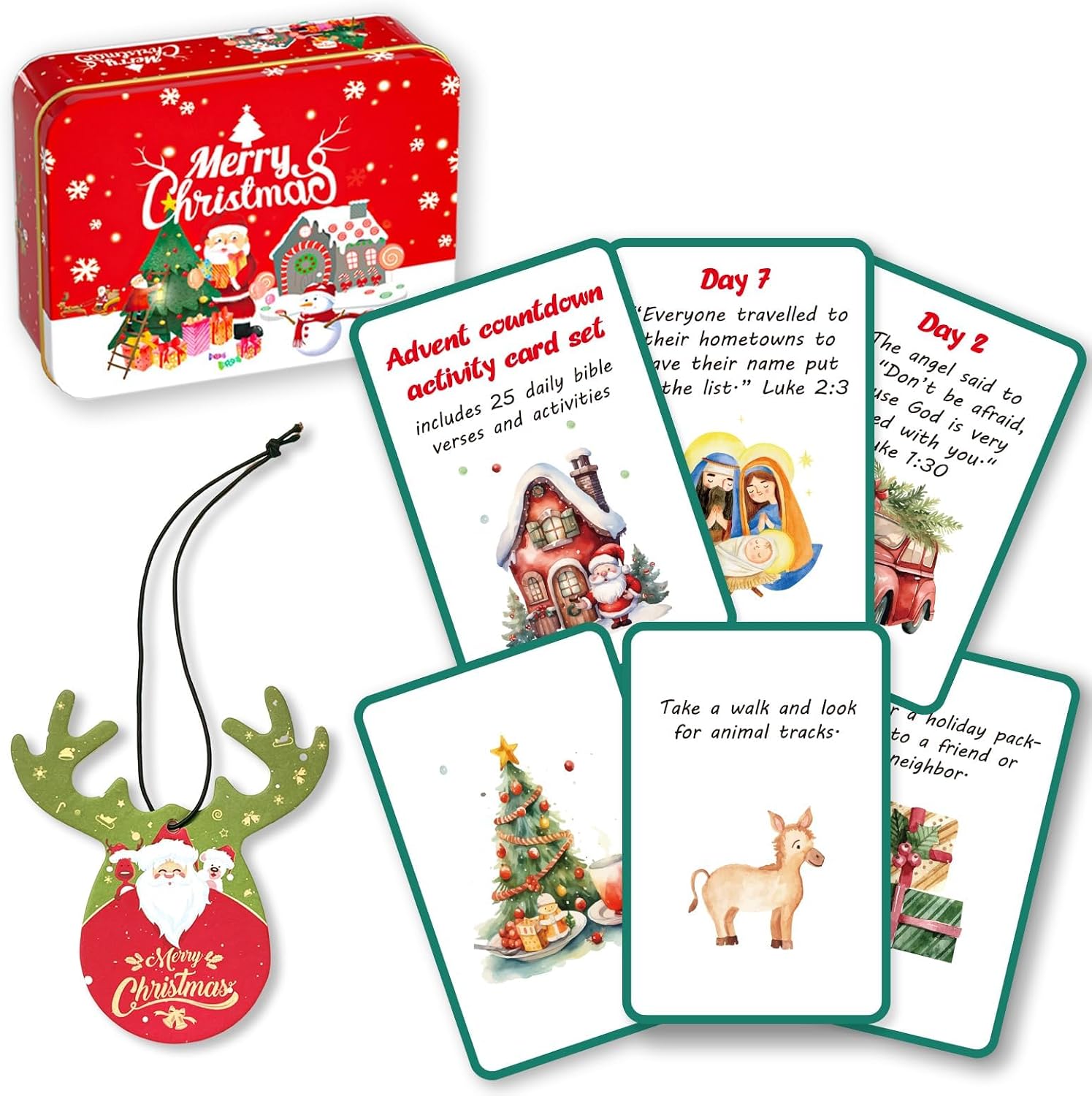 2025 Christian Advent Calendar for Christmas Religious 24 Activities for Kids Family,Nativity Scripture Bible Verses Activity Cards Set,Countdown to Christmas Sunday School Holiday Gift Idea