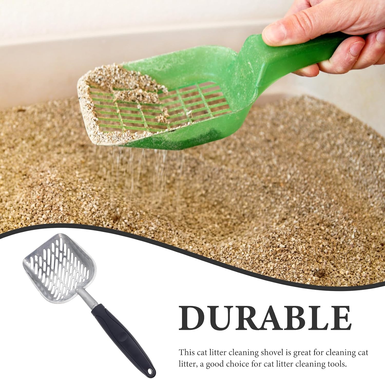 Toddmomy Aluminum Alloy Cat Litter Shovel with Long Handle, Large Hollow Sifter Scoop for Pet Poop Cleaning, Blue Metal Pet Litter Cleaning Tool for Household Cats and Dogs