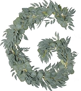 Grever 2 Pack Artificial Greenery Garlands 6.56 Feet Fake Eucalyptus Leaves Garland with Willow Leaves for Indoor and Outdoor Wedding Birthday Bridal Baby Shower Arch Table Runner Decor