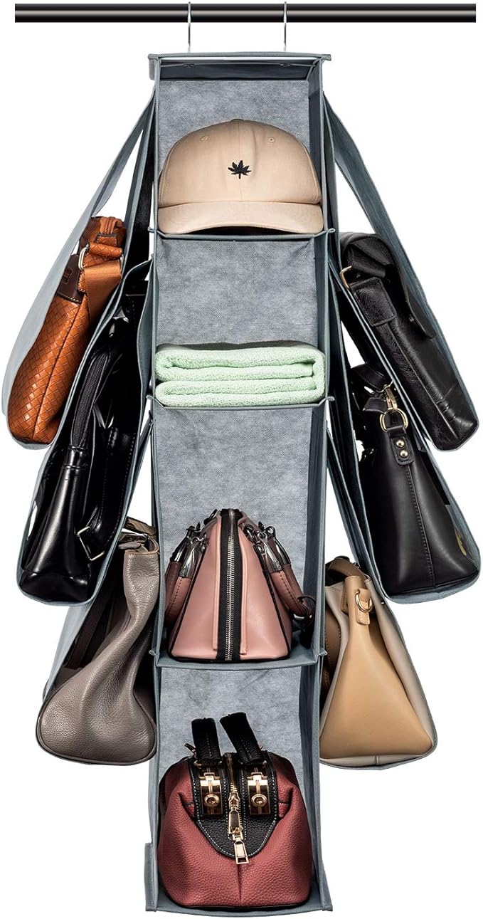 SAVERHO Hanging Purse Organizer,Closet Purse Organizer with 10 Compartments Handbag