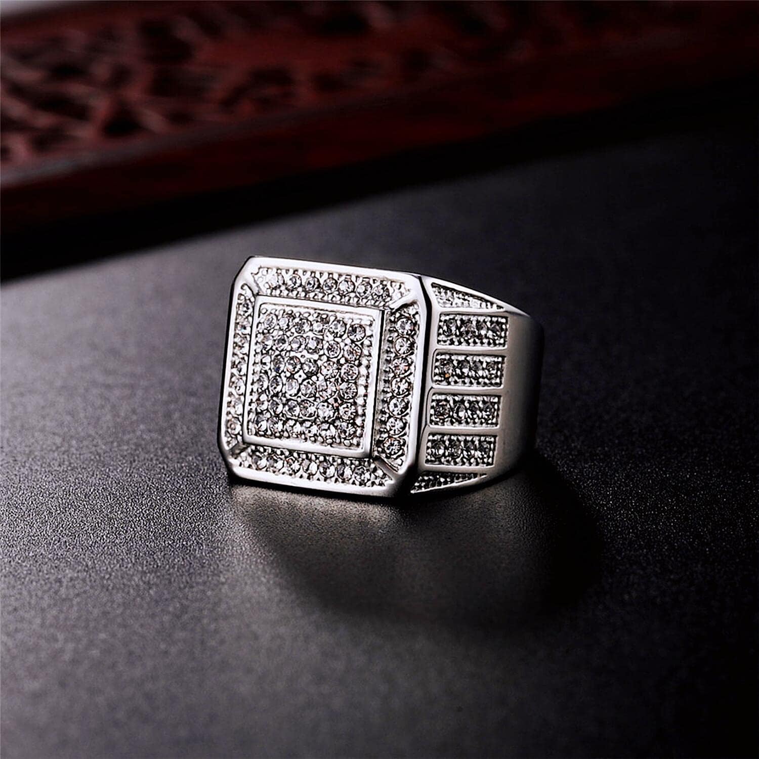 Iced Out Square Ring for Men - Stainless Steel, Hip Hop Style, Bling Cuban Punk Club Wedding Ring - Image 3