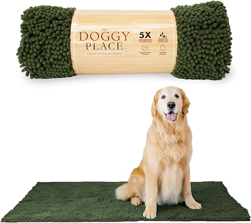 My Doggy Place Dog Mud Mat, 31" x 20" Chive – Thick Microfiber Entry Rug for Snow, Mud & Salt – Absorbent, Quick-Dry, Washer-Safe & Non-Slip, Medium