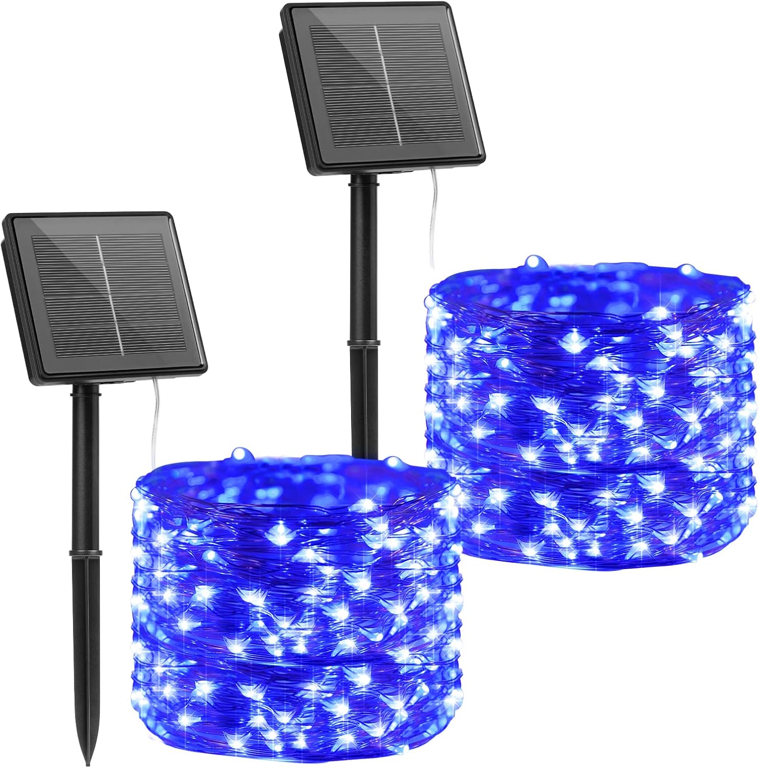 Brightown Solar Halloween String Lights, 2 Pack 33 Feet 100 Led Outdoor Solar Fairy Lights with 8 Modes Waterproof Decoration Copper Wire Lights for Patio Yard Trees Christmas Wedding Party (Blue)