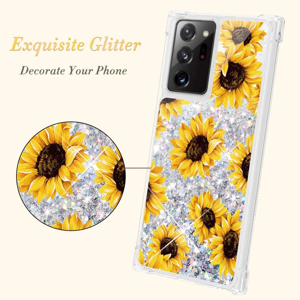 Caka Glitter Case for Galaxy Note 20 Ultra Phone Case Girly Girls Women Bling Sparkle Luxury Flower Flowing Quicksand Waterfall Soft TPU Case Cover for Samsung Galaxy Note 20 Ultra (Sunflower)