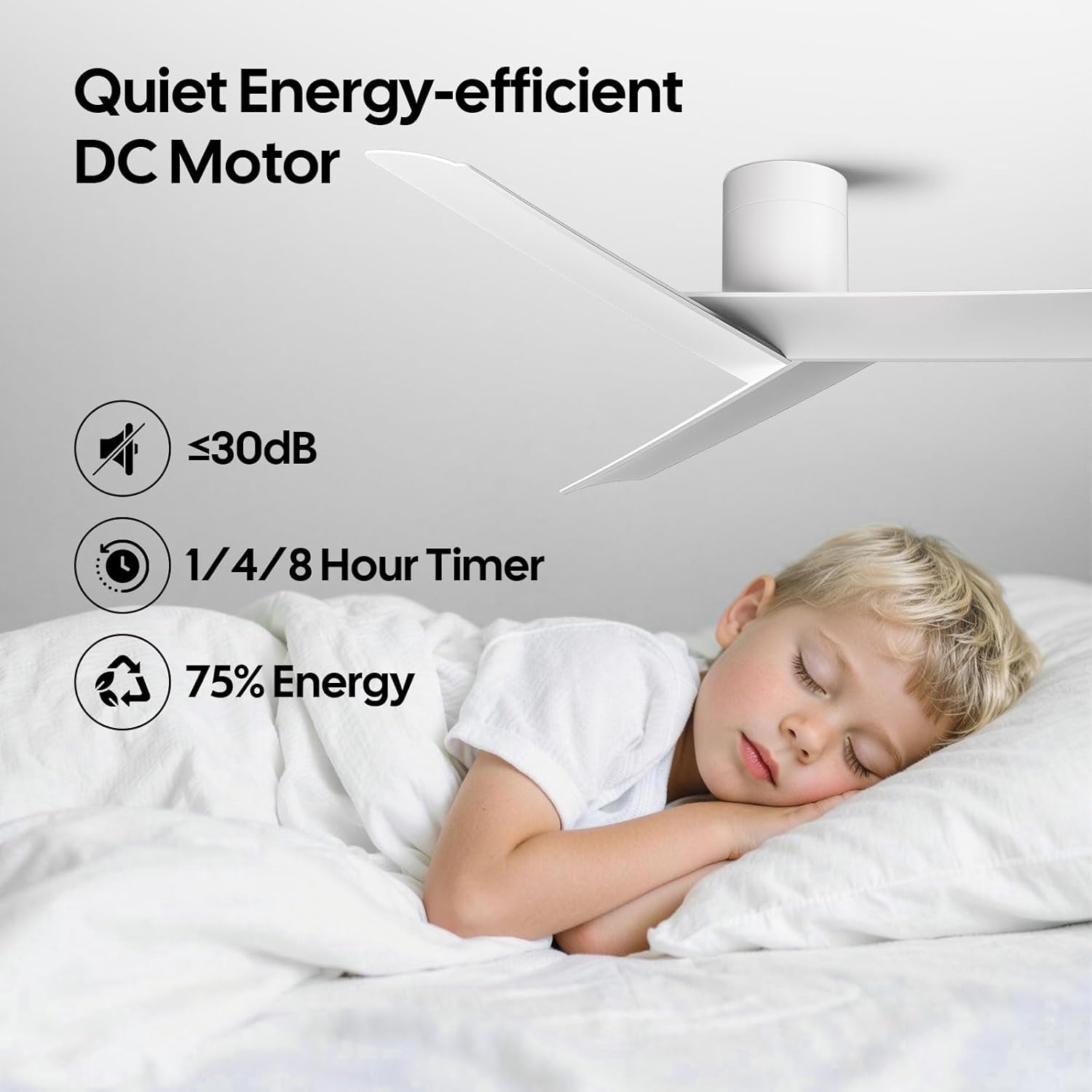 Modern Flush Mount Ceiling Fan No Light, 55" Matte White Low Profile Ceiling Fan Without Light, 3 ABS Blades, 6 Speed, Reversible DC Motor, Cool Hugger Fan for Kitchen, Bedroom, Living Room