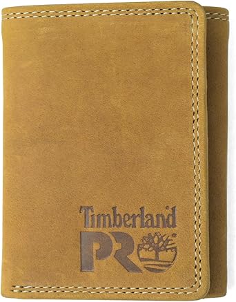 Timberland PRO Mens Leather Trifold Wallet with ID Window, Black/Bullard, One Size