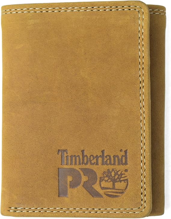 Timberland PRO Men's Leather Trifold Wallet with ID Window, Black/Bullard, One Size