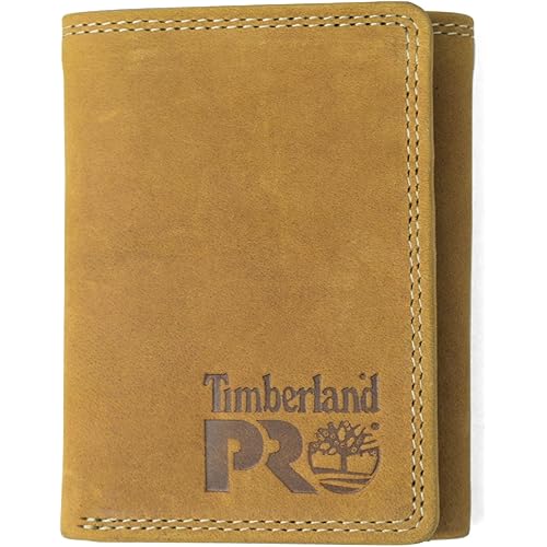 Timberland PRO Men's Leather Trifold Wallet with ID Window, Black/Bullard, One Size