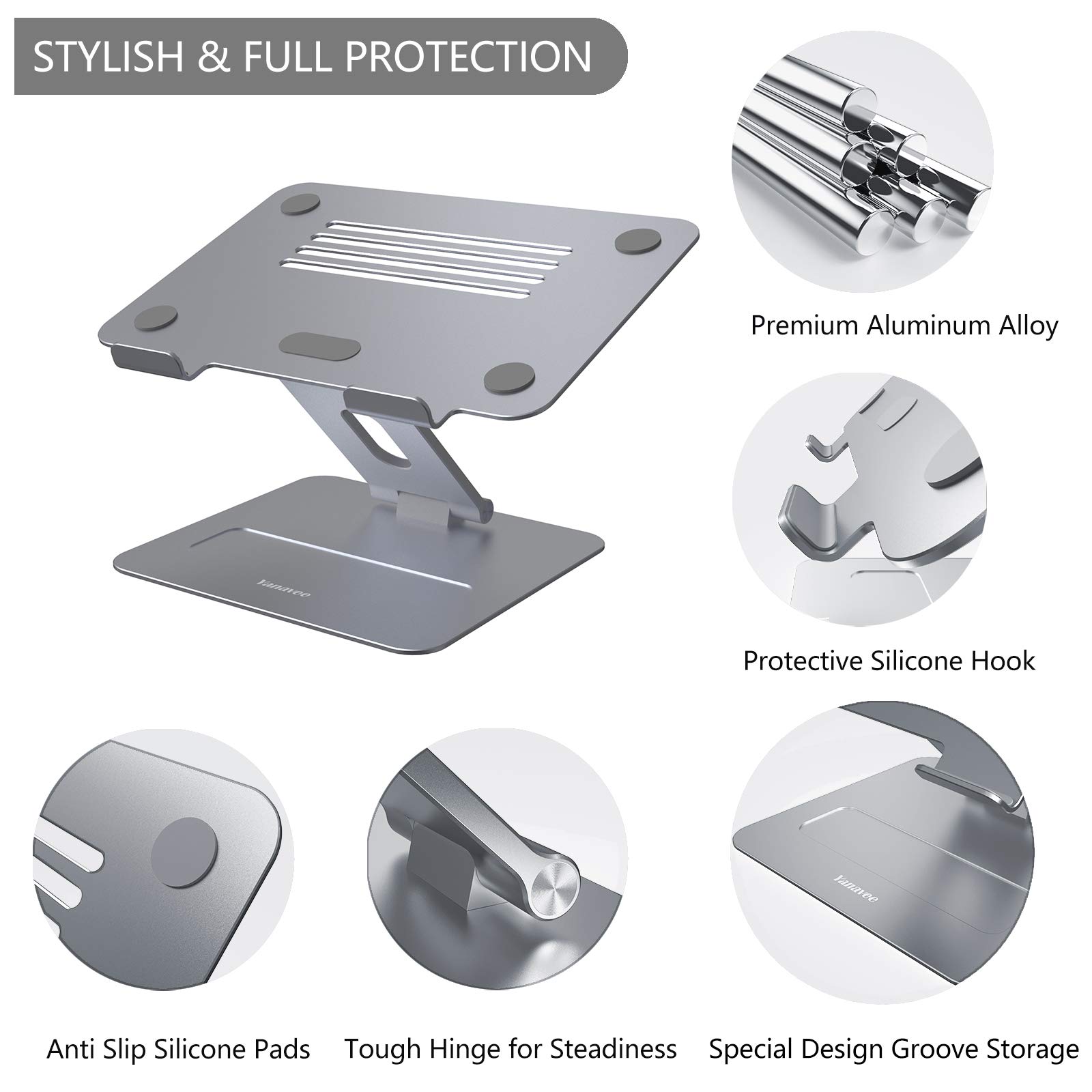 Supporto PC Portatile, Yanavee Regolabile Supporto Notebook, Ergonomico in Alluminio Supporto Laptop Stand Dock Supporto per 10"-17" Notebook e Laptop