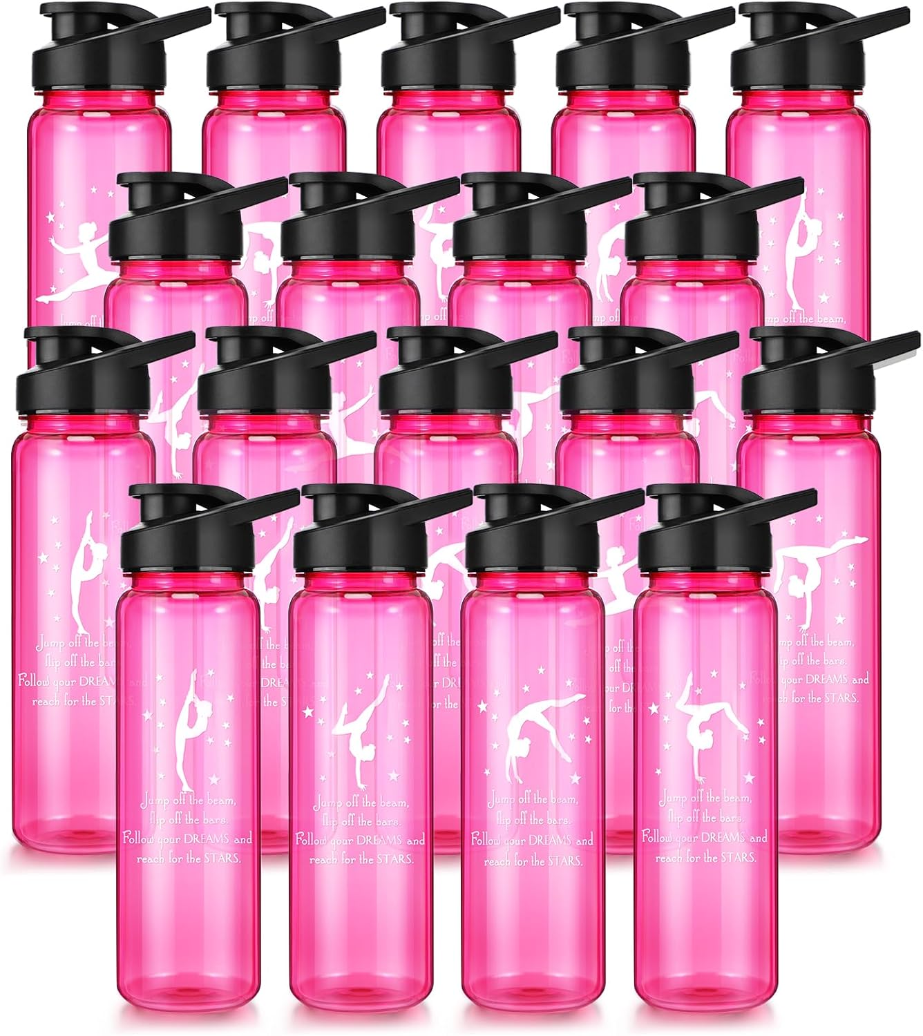 Inbagi 18 Pcs Gymnastics Water Bottles Gymnasts Gift 24 oz Plastic Leak Proof Sports Water Bottles Team Staff Appreciation Gift for Women Gymnasts Teams Student Teacher