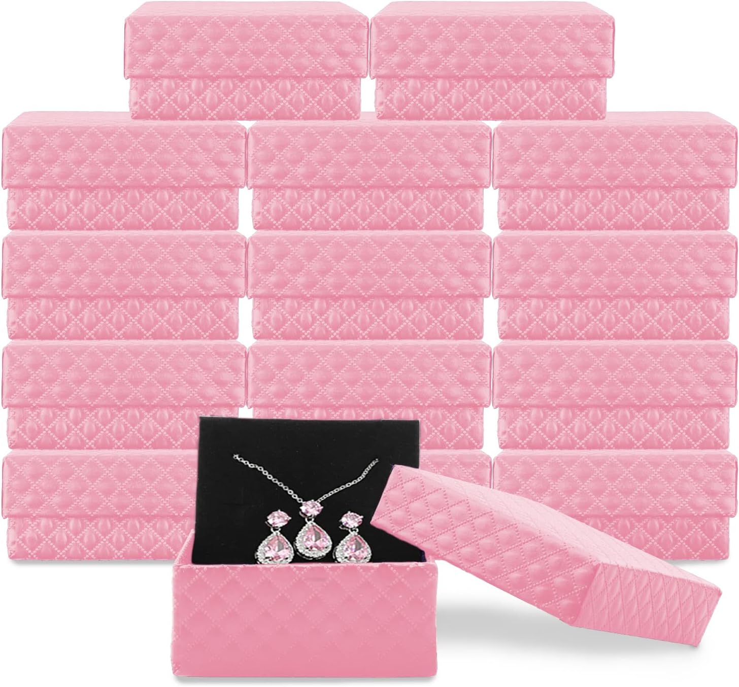 Coobbar Necklace Earring Ring Box Gift Box,15 Pieces Square Cardboard Jewelry Gift Boxes,Cotton Filled Cardboard Paper Jewelry Box Gift Case (2.95 x 2.95 x 1.38 Inches) (Pink)